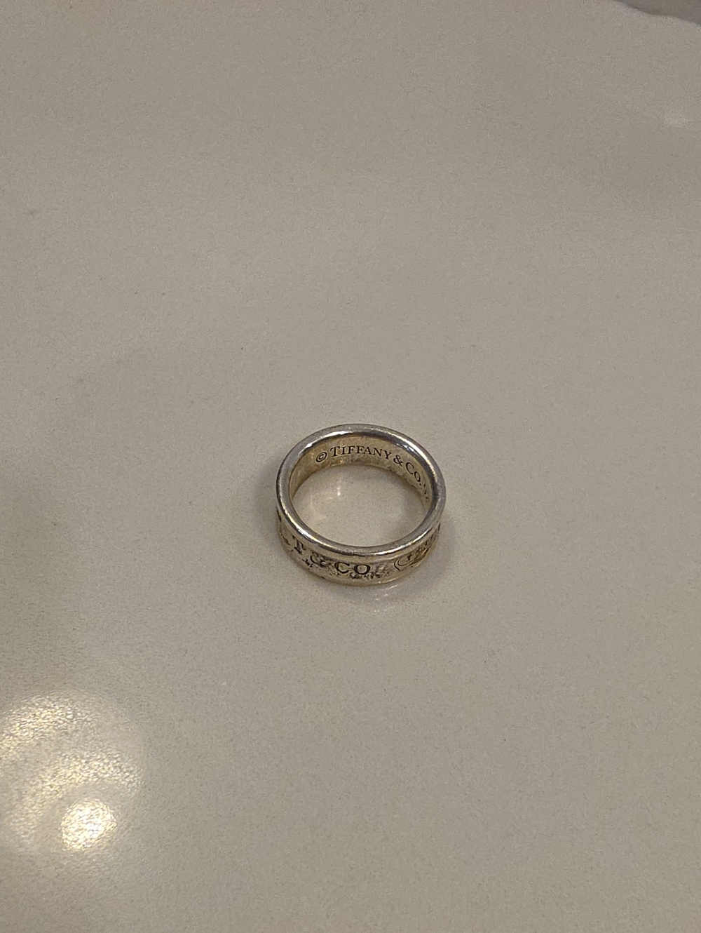 Tiffany & Co. Sterling Silver Wide Band with Logo Motif